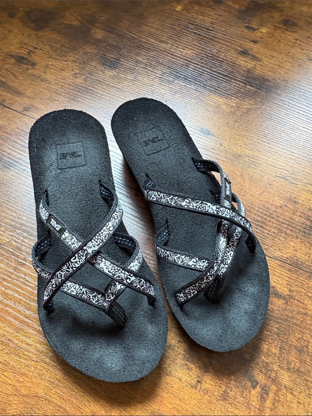 Teva Black Slip-on Sandals with Printed Cross-Straps